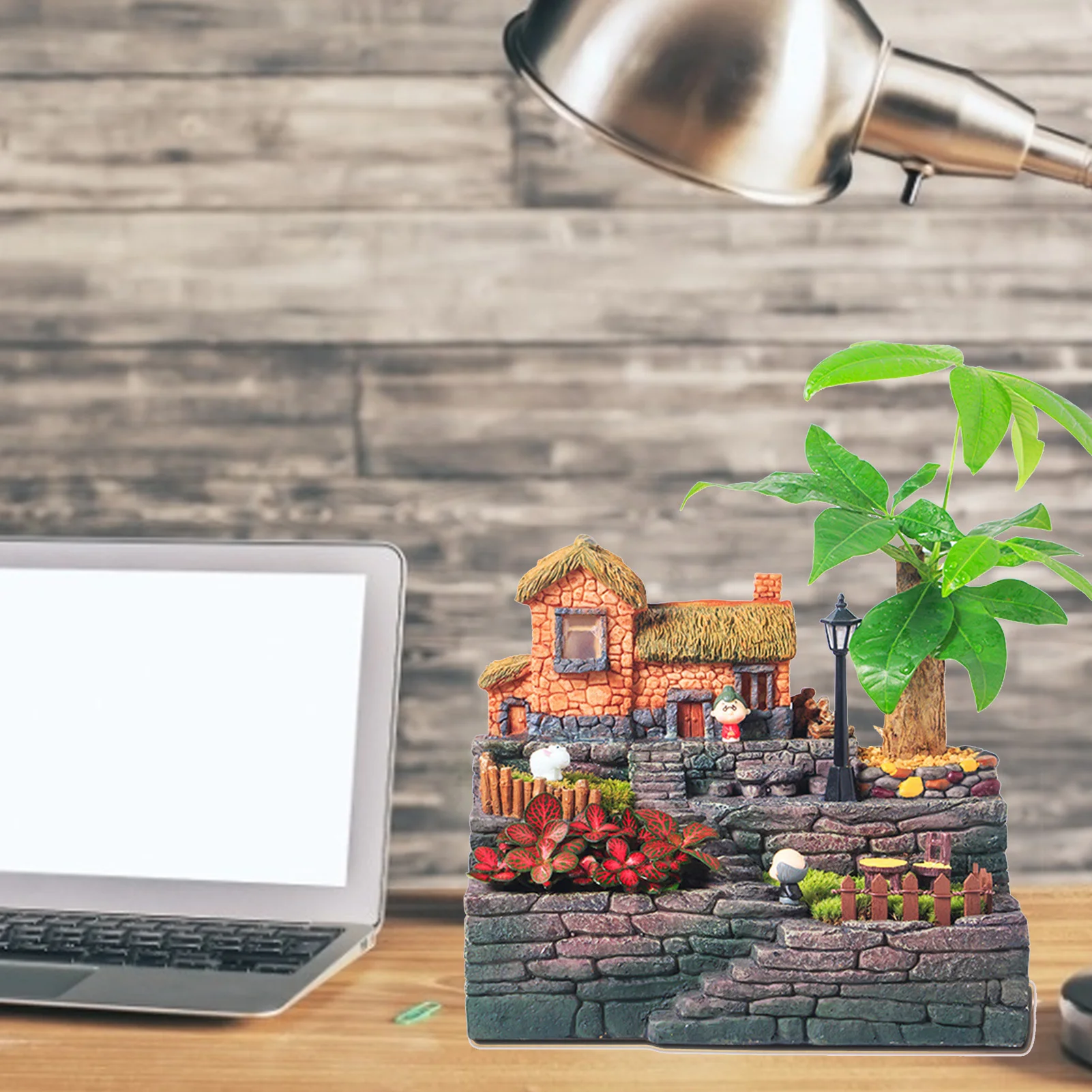 

DIY Micro Landscape Flower Pot With Light Retro Cottage With Yard Succulent Planter For Small Flowers Plants Succulents elegant