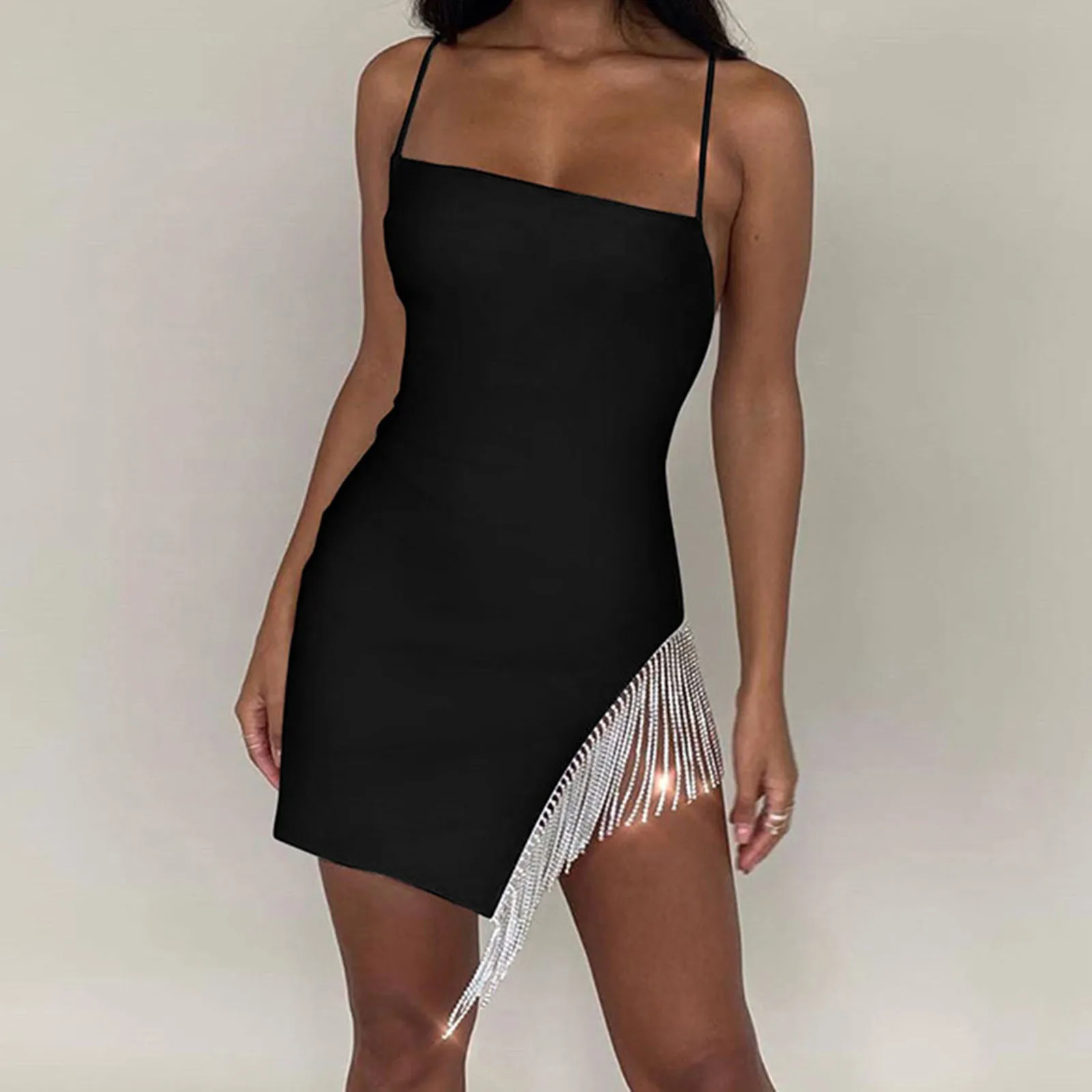 

Women's Sleeveless Dress Plain Tassel Decor Back Zipper Dress Sexy Suspender Street Style Bodysuit