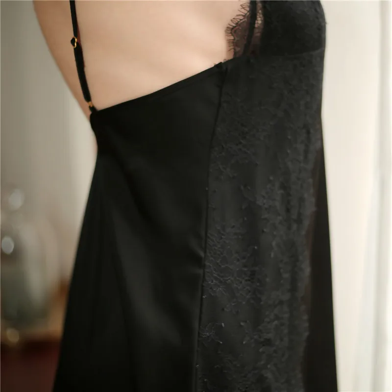 CAIYIER Sexy Nightwear Lace Embroidery Beauty Backless Nightdress Silk Satin Strap Sleepshirts Summer Girl Lingerie Home Clothes
