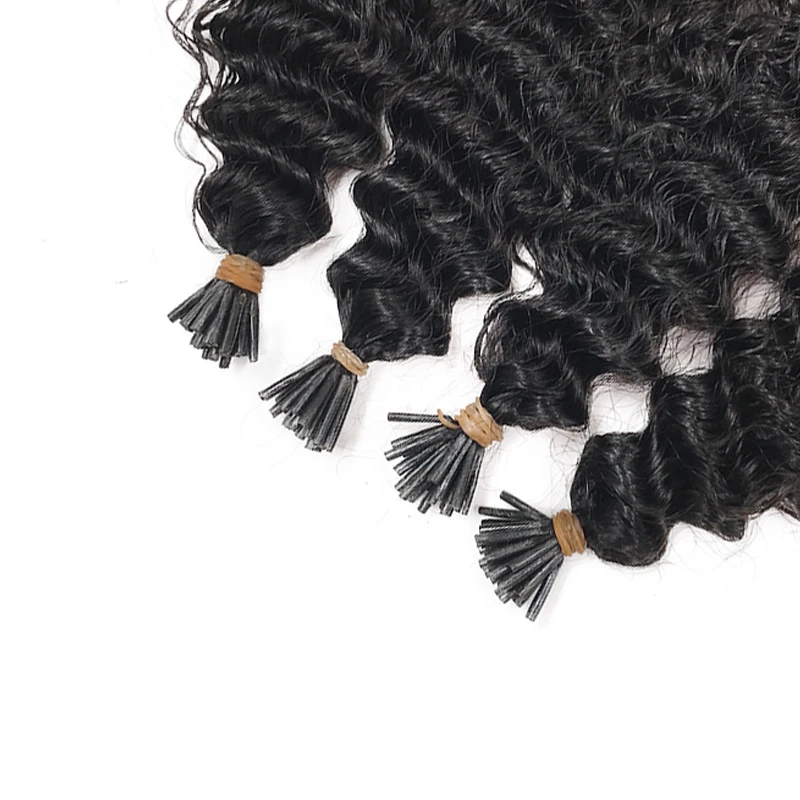 Extensiones de cabello humano brasileño Remy para mujeres negras, pelo Afro rizado con punta I, para la CARA