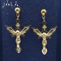 stainless steel crystal small angle wing cross stud earings women gold color stud earring jewelry boucle d%e2%80%99oreilles e8001s05