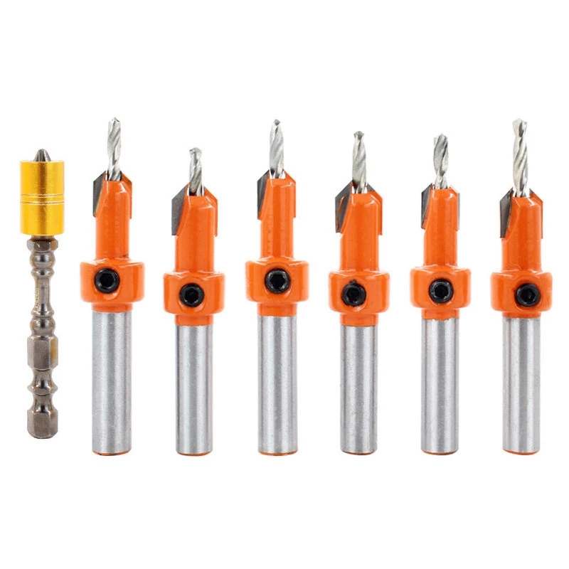 

6Pcs Countersink Drill Bit Set HSS Woodworking Countersink Bit Set Professional Wood Hole Drilling Bits