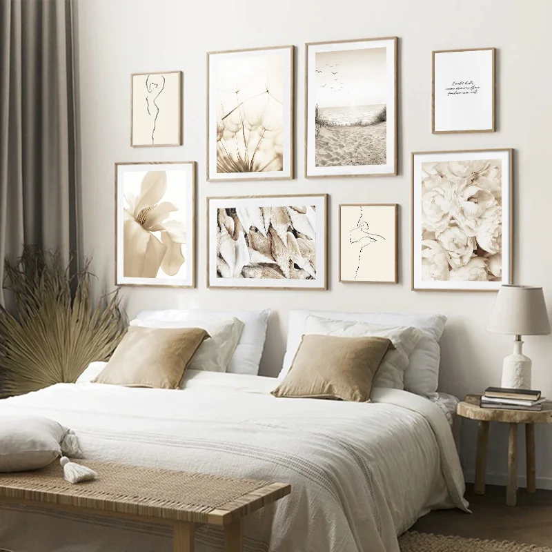 Beach Sunset Dandelion Grass Landscape poster Nordic Print Scandinavian Decoration Painting Photography Cream Color Picture | Дом и сад
