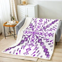 purple watercolor bed blanket geometry pattern throw blanket lightweight soft cozy luxury bohemian style fleece blanket tie dye