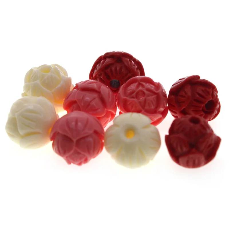 

10pcs Carved Lotus Flower Cinnabar Red Beads Round Beads 8 10 12 mm Loose Spacer Beads for Jewelry Making DIY Bracelet Findings