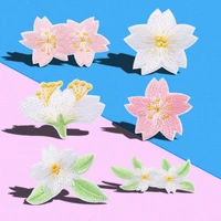 cherry blossoms in spring patches iron on for diy clothing patches peach blossom embroidered badges clothing t shirt sticker