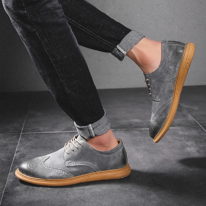 Мужская повседневная обувь из натуральной кожи Замшевые Кожаные броги модная на