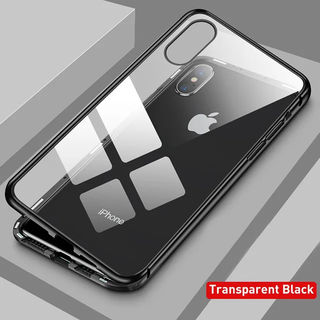 Transparent Black Двустороннее стекло 360 Магнитная Адсорбция флип чехол для iPhone 11 Pro Max XS MAX XR XS X 8 Plus 7 6 6 S магнит передняя+ задняя крышка - Цвет: Transparent Black
