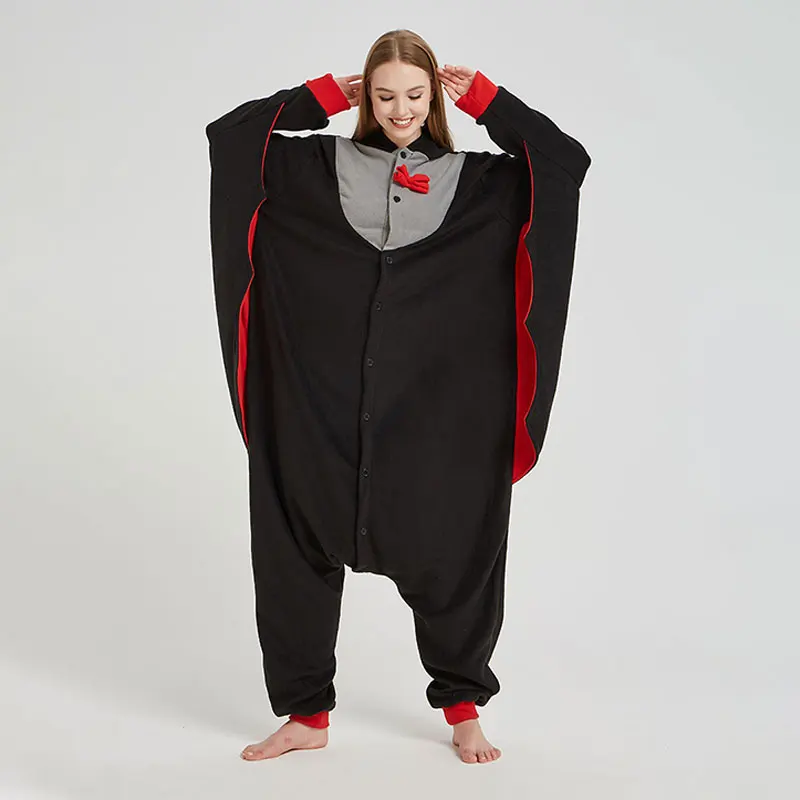 Комбинезон кигуруми Женский флисовый домашний комбинезон для взрослых с черным