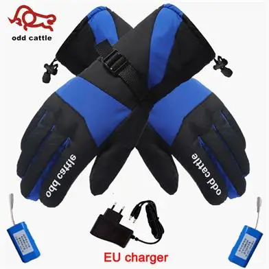 Blue EU plug Зима 7,4 v грелка для рук Электрические теплые перчатки перезаряжаемые перчатки с подогревом на батарейках мотоциклетные велосипедные лыжные перчатки унисекс - Цвет: Blue EU plug