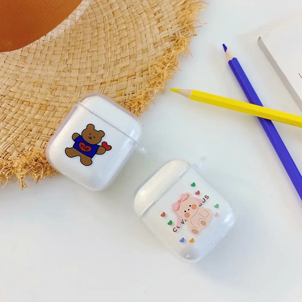 Для AirPods чехол с милым мультяшным медведем кроликом чехол для наушников s для Apple Airpods 2 ins стильный Забавный мягкий силиконовый защитный чехол