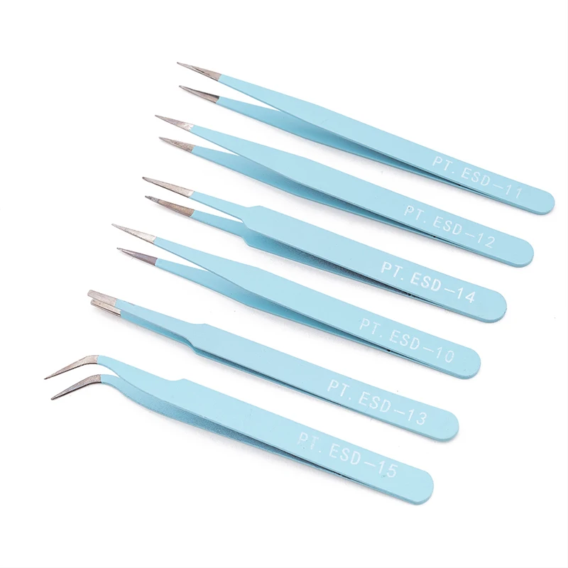 

6pcs/setTweezers Tools Kit ESD Precision Antistatic Tip Curved Straight Stainless Steel Nipper Repair Tool