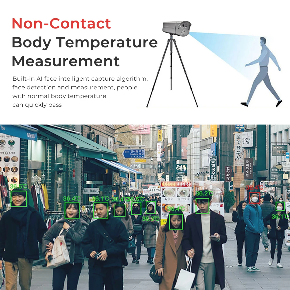 HDMI Output AI Temperature Thermal Camera Built in Black Body Face Recognition Temperature Measurement Thermal Alarm Cameras