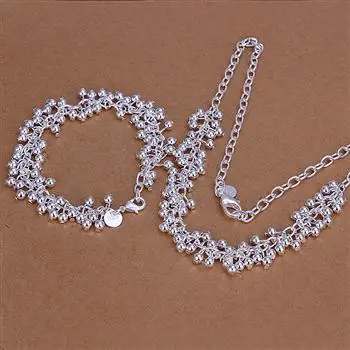 

S153 N925 Hot Selling Silver color jewelry set, fashion jewelry set Smooth Grape Ball Bracelet Necklace S153 /alfajcma awxajoea