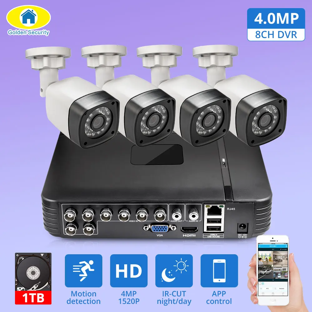 4 шт 4MP 4CH AHD DVR CCTV камера система безопасности комплект уличная камера видео система наблюдения ночное видение P2P HDMI 1520P