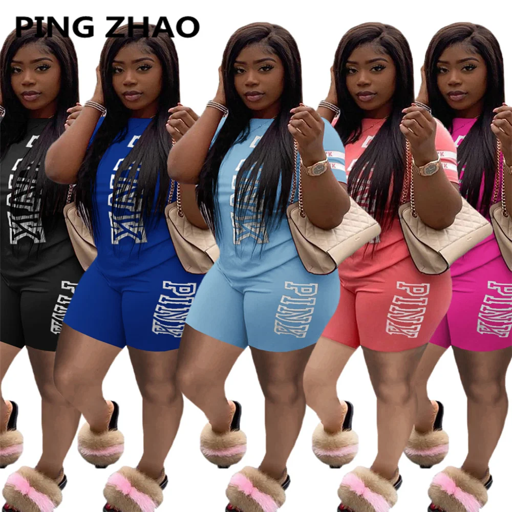 

Пинг Чжао Женский Повседневный комплект с принтом Футболка с коротким рукавом и буквенным принтом, футболки с О-образным вырезом эластично...