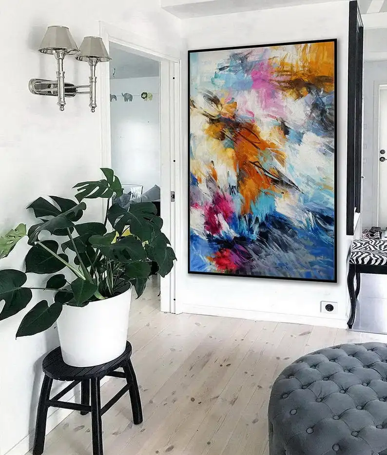 Goedkoop Borstel Slag Oversize Extra Grote Verticale Moderne Kleurrijke Wall Art Hand Geschilderd Olieverfschilderij Living Eetkamer Bed Room