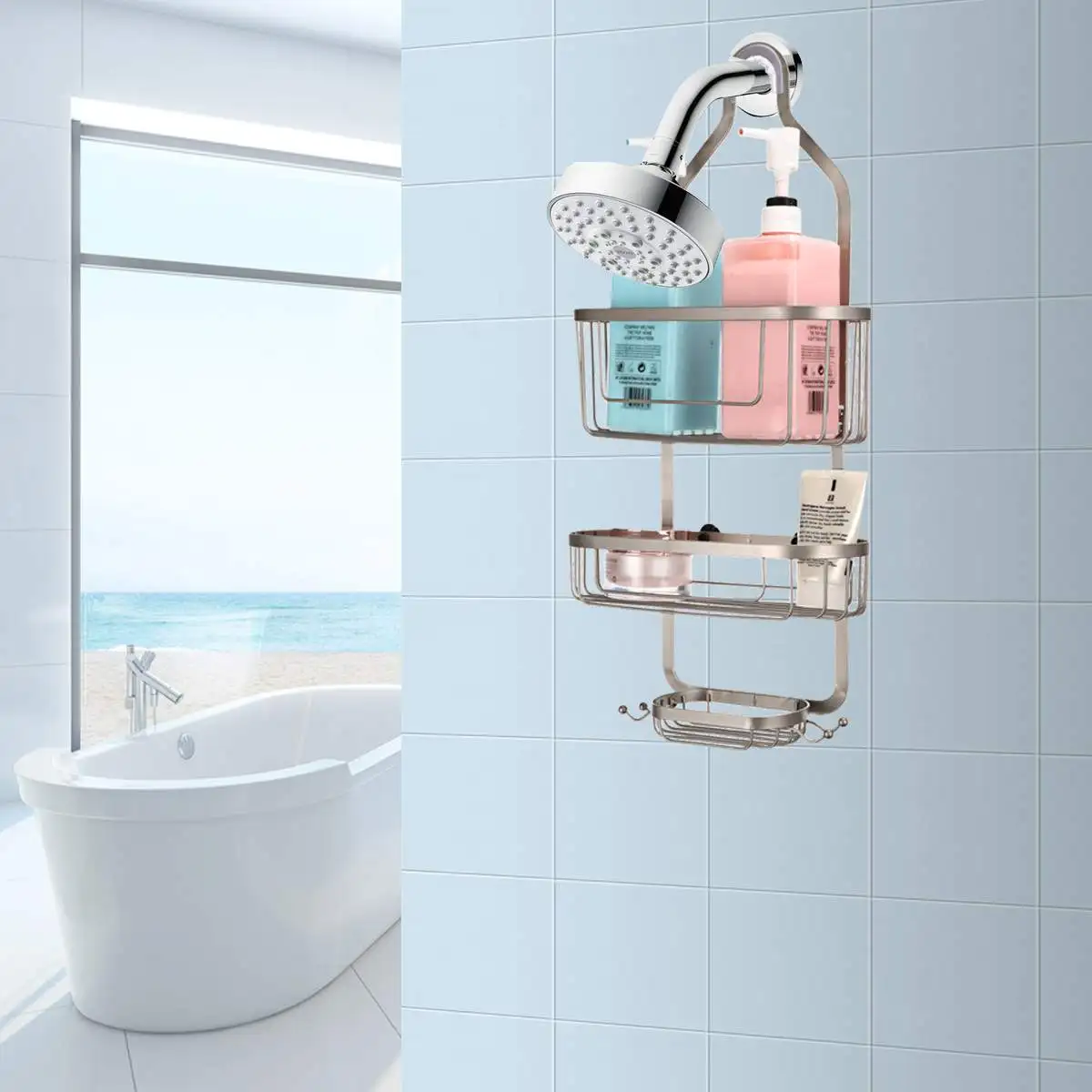 Трехслойная подвесная полка для ванной комнаты принадлежности органайзер душа