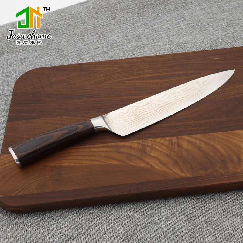 Jaswehome chef knife with wood cutting board set laser damascus grain gift kitchen | Дом и сад