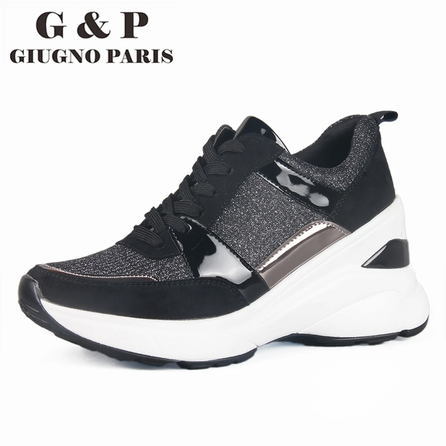 Массивные кроссовки на платформе 2020 модная обувь танкетке 8 см высокие черные