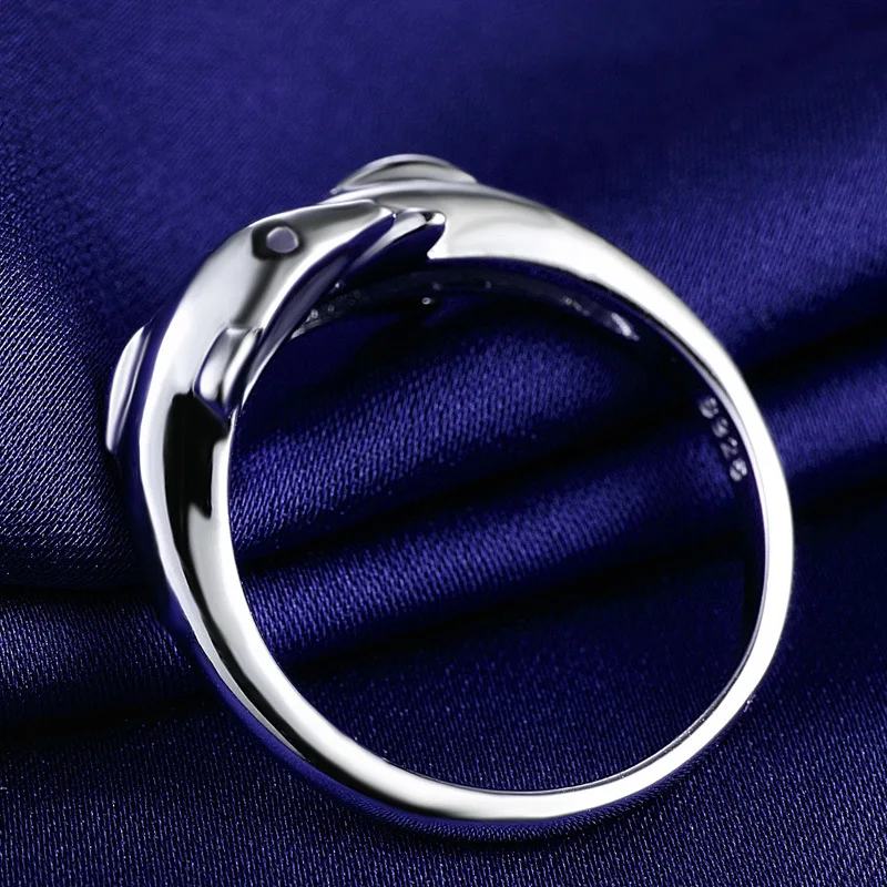 Women's Fashion Double Happy Dolphins Finger Rings Simple Style Smooth Opening Ring Band Romantic Wedding Ring Jewelry Gifts