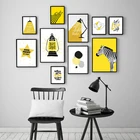 Настенная картина в скандинавском стиле с изображением животных из мультфильмов на холсте, желтая настольная лампа, плакаты, картины для детской комнаты, детской комнаты, украшение для дома