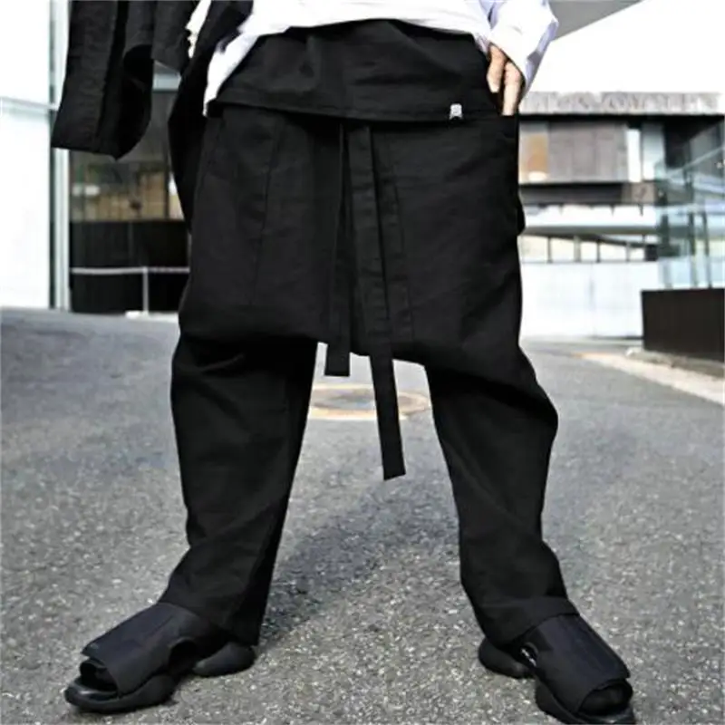 

Large men's new low crotch lace up loose trend cotton hemp Harlan straight leg popular pants spring and summer