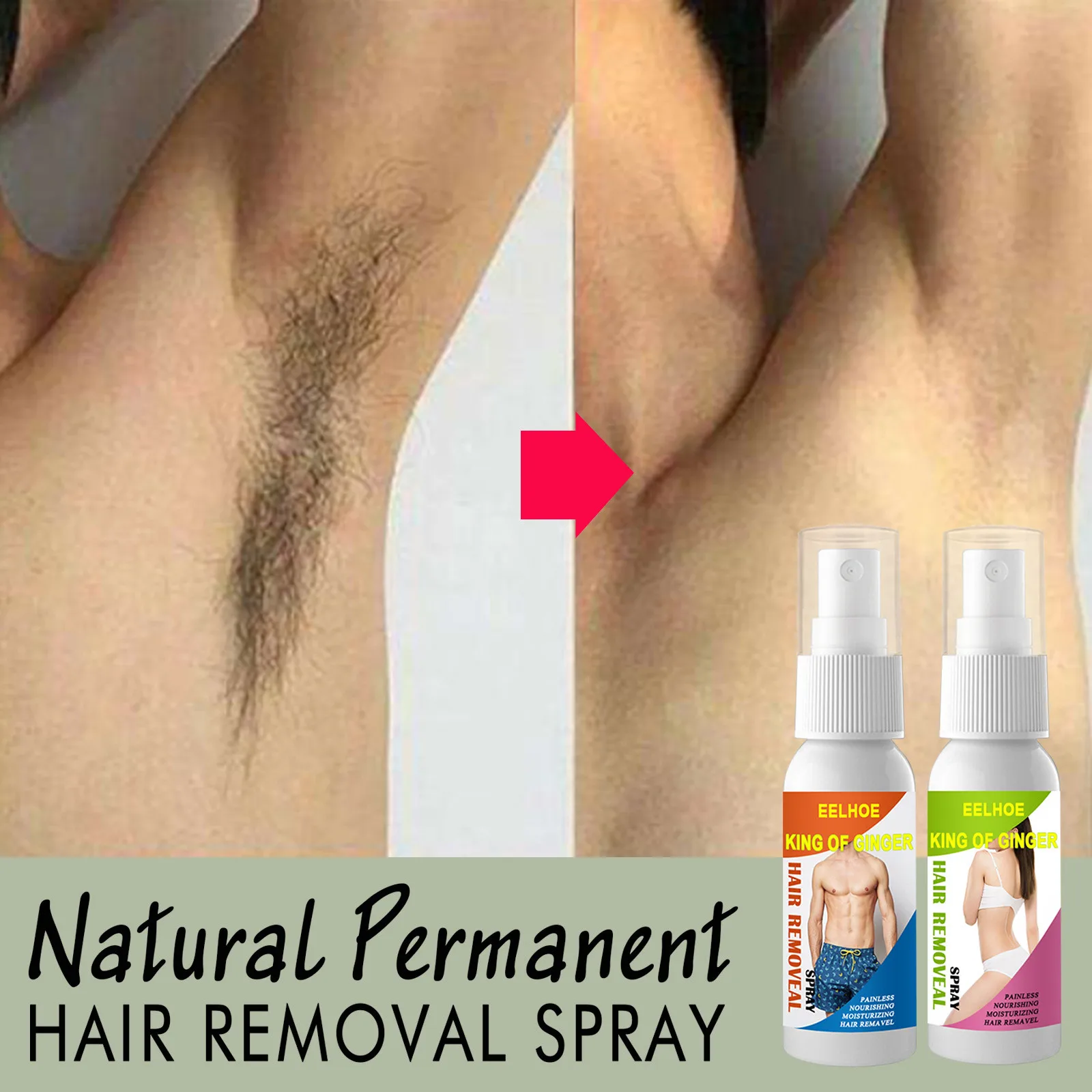 

Men And Women Natural Cleansing Hair Removal Spray Full Body Hair Removal Spray Not Stimulate Essence Cleaning Care 50ML