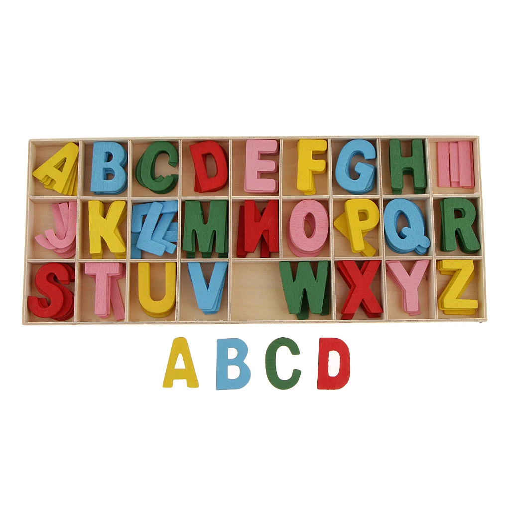 

156pcs Wooden Shapes Letter Alphabet Embellishments In Box for Kids Games