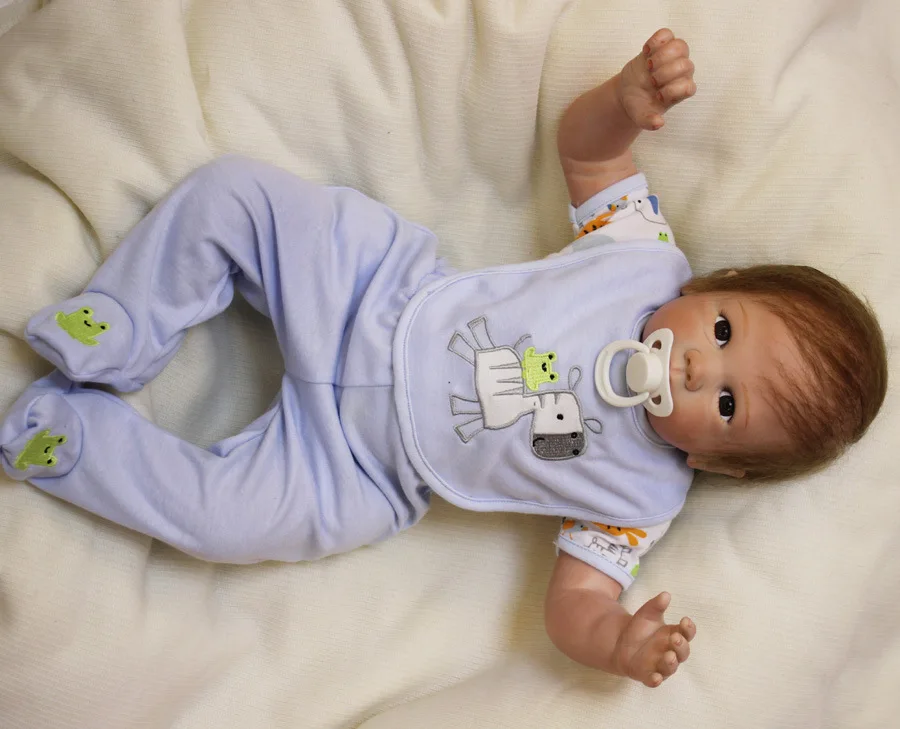 

Soft Silicone Reborn Baby Dolls with Blue cartoon zebra clothes Realistic Looking Newborn Baby Doll Toddler kids boy gift toy