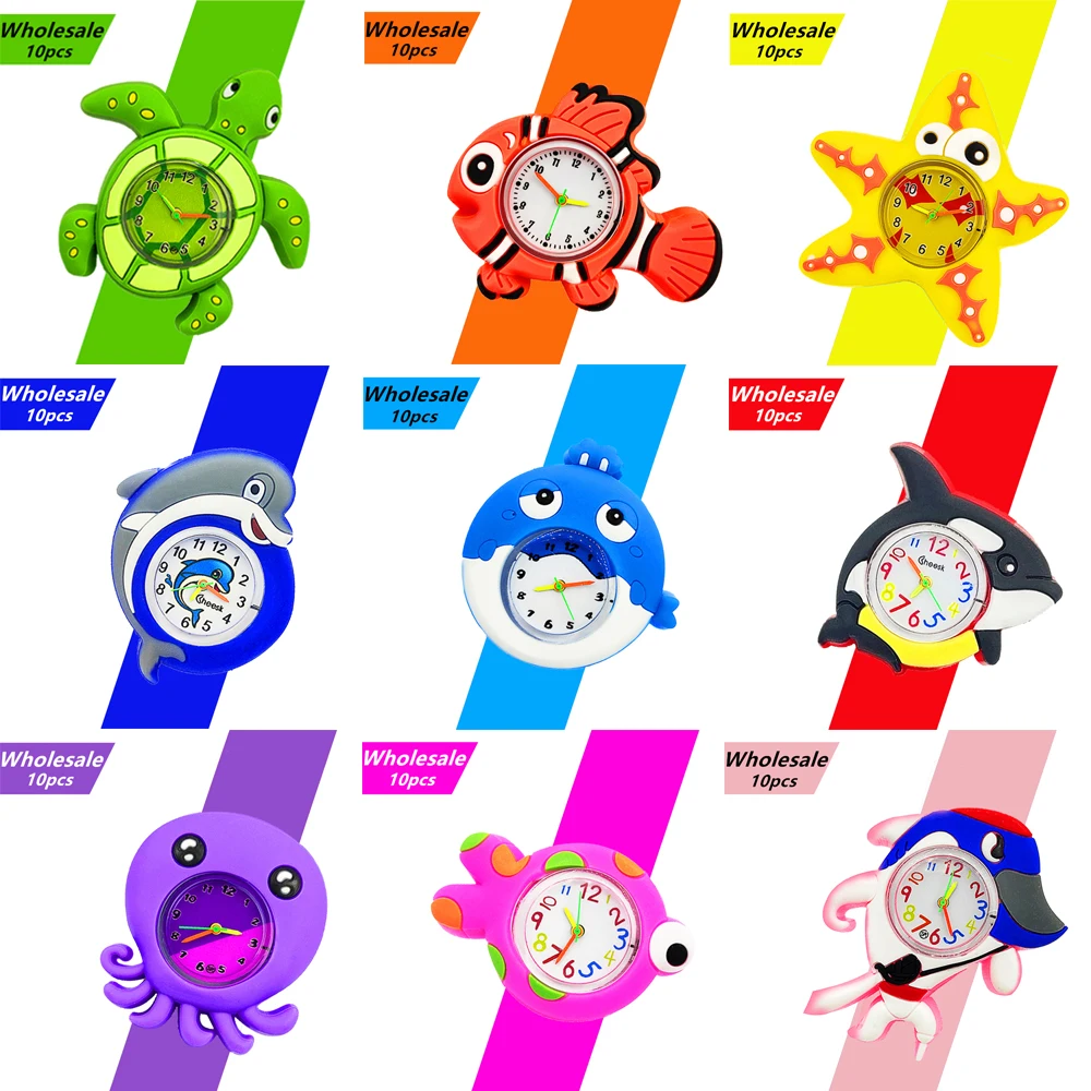 

10pcs Wholesale Children Quartz Watch Baby Toy Bracelet Cartoon Starfish/Turtle/Fish Kids Slap Watches Boys Girls Watch Clock