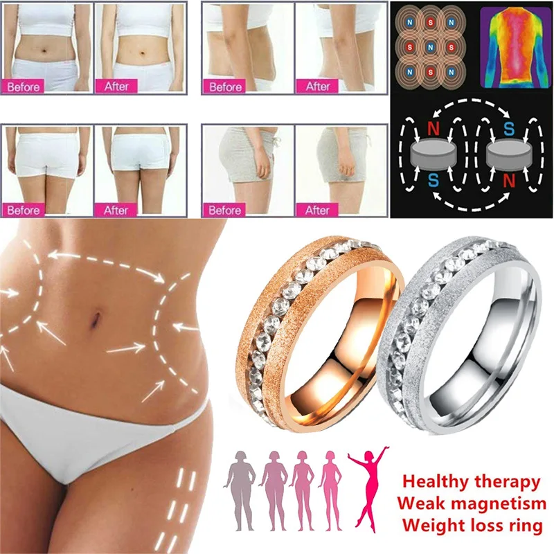 Новинка 2020 г. модные магнитные кольца Стразы из нержавеющей стали для похудения