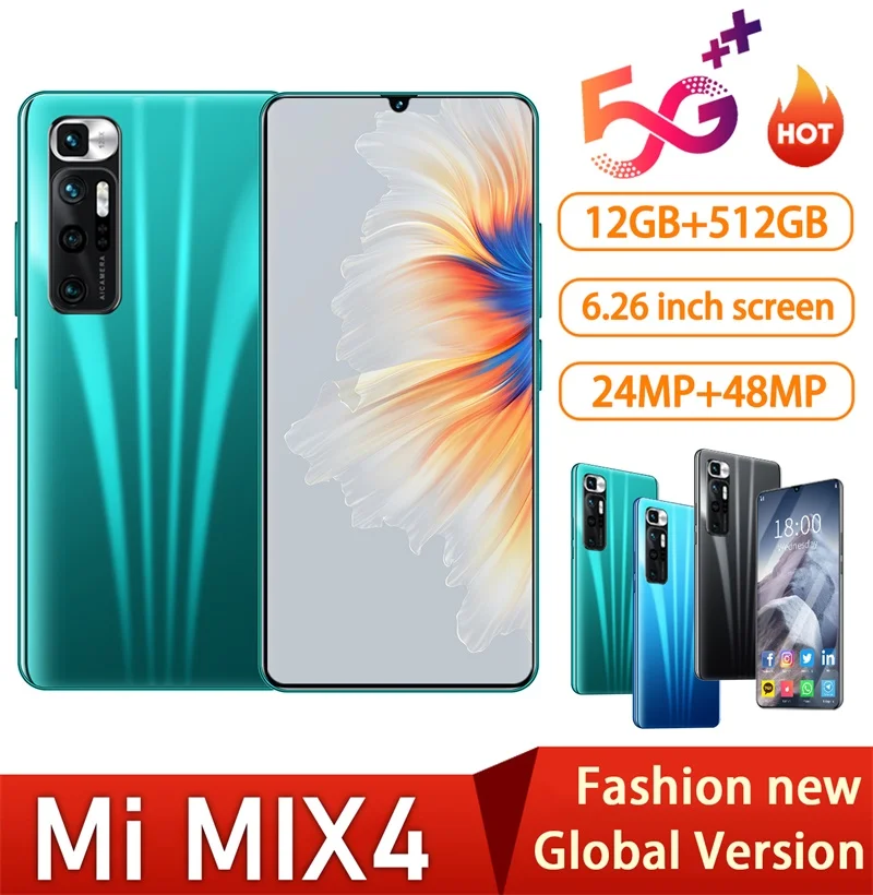 

Origina Mi MIX4 2021 latest Smartphone 6.26 inch Android10-core 12GB+512GB 5000mAh Mobile Phone 4G/5G Network Celular Cell Phone