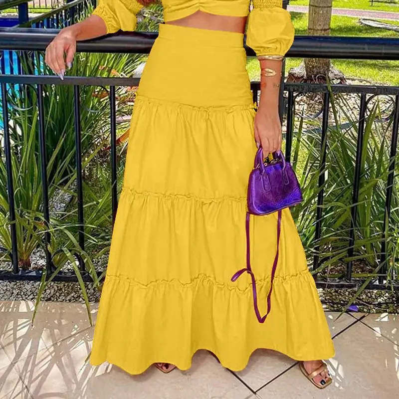 

VONDA Women Party A-line Skirt Casual Plain Maxi Skirts Faldas De Mujer Solid Color High Waist Pleated Skirts Femme Streetwears