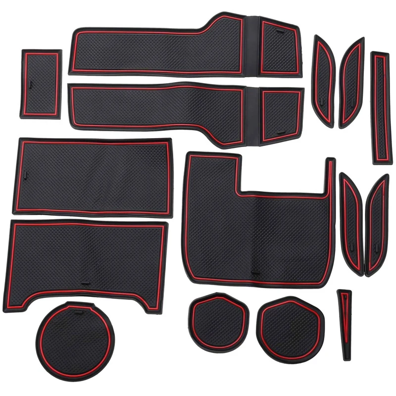

Custom Fit Cup,Door And Center Console Liner Accessories For Honda Civic 2019 2018 2017 2016 15-Pc Set (Front Seat,Red Trim)