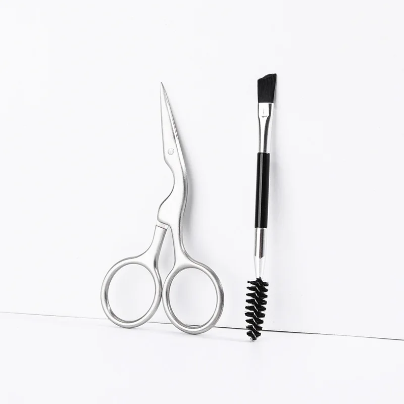 

1/2 pcs of stainless steel crane eyebrow brush set sharp mouth cut eyebrow scissors beauty tool nose hair cutting beauty scissor