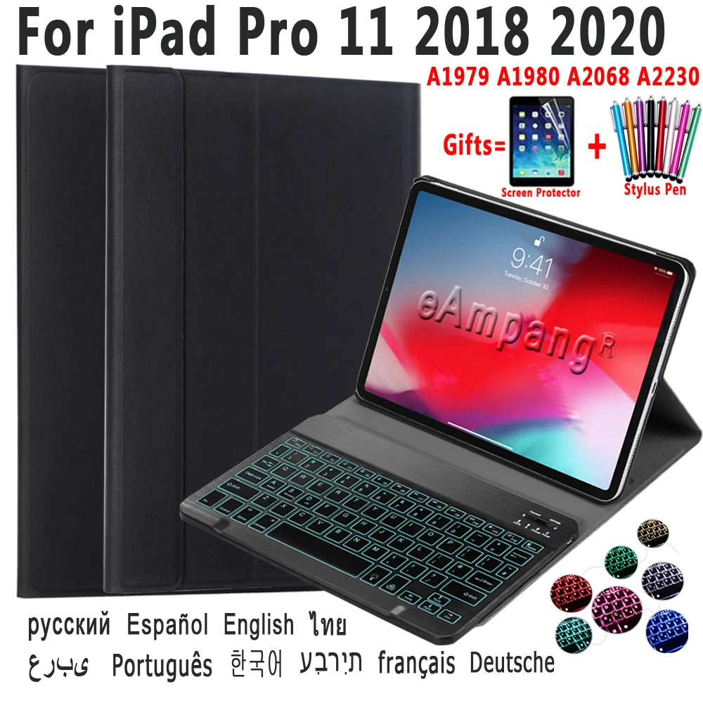 

For iPad Pro 11 2018 2020 1st 2nd Gen Case with Backlit Keyboard For iPad Pro 11 2021 Arabic Keyboard Cover Pencil Slot Shell