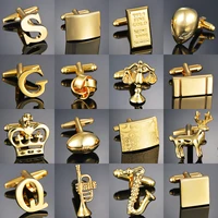 luxury gold color cufflinks for gentleman warriorletterstrumpetrugbygemsknot men cuff links jewelry men tie clips gifts