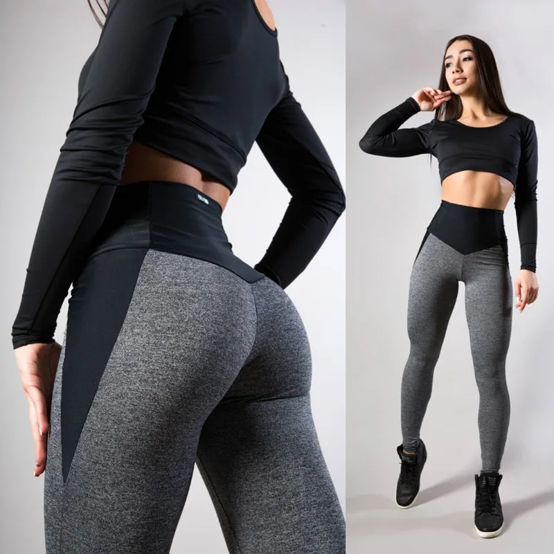 

2019 Amazon Explosion Models New Contrast Color Stitching Moisture Wicking Pants Fitness Pants Sports Leggings