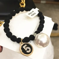 korean boutique pearl rhinestone hair ring bold rubber band number 5 head rope pearl crystal pendant ball hair