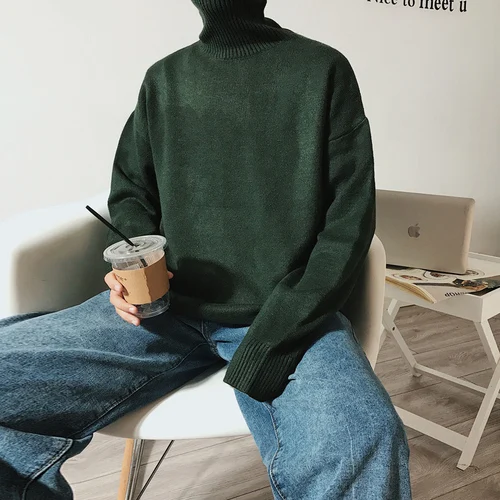 

Men Sweaters Turtleneck Simple All-match Loose Harajuku Chic Korean Mens Clothing Knitting High Quality Casual Fashion Sweaters