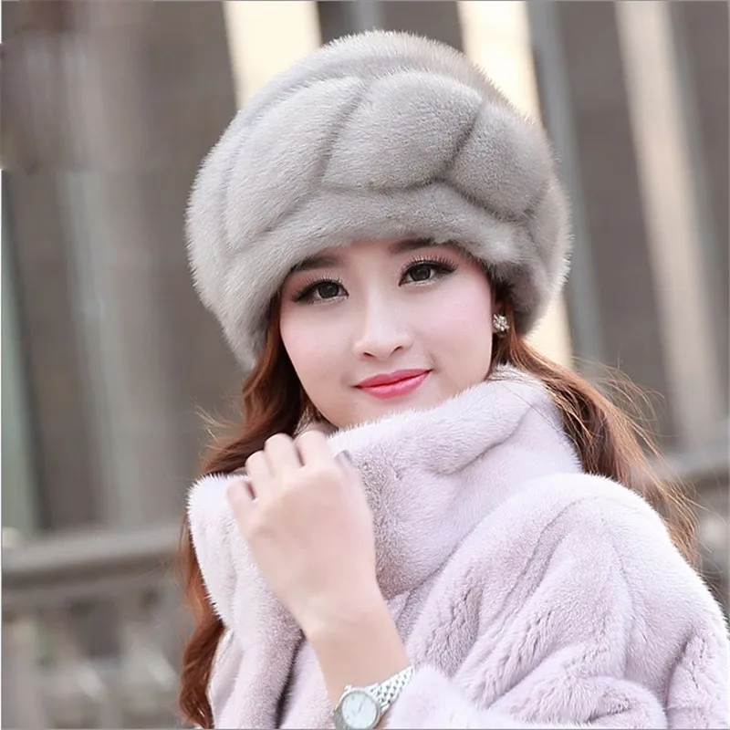 Ladies Natural Mink Fur Hat Luxurious Headwear 40 Degrees Warmth Fahion Winter