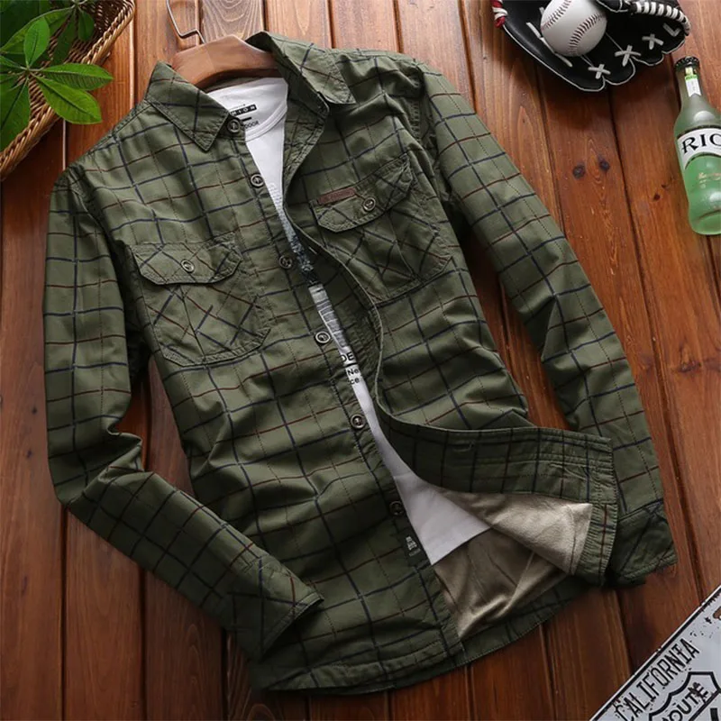 Мужская Уличная флисовая рубашка большого размера на осень и зиму бархатная