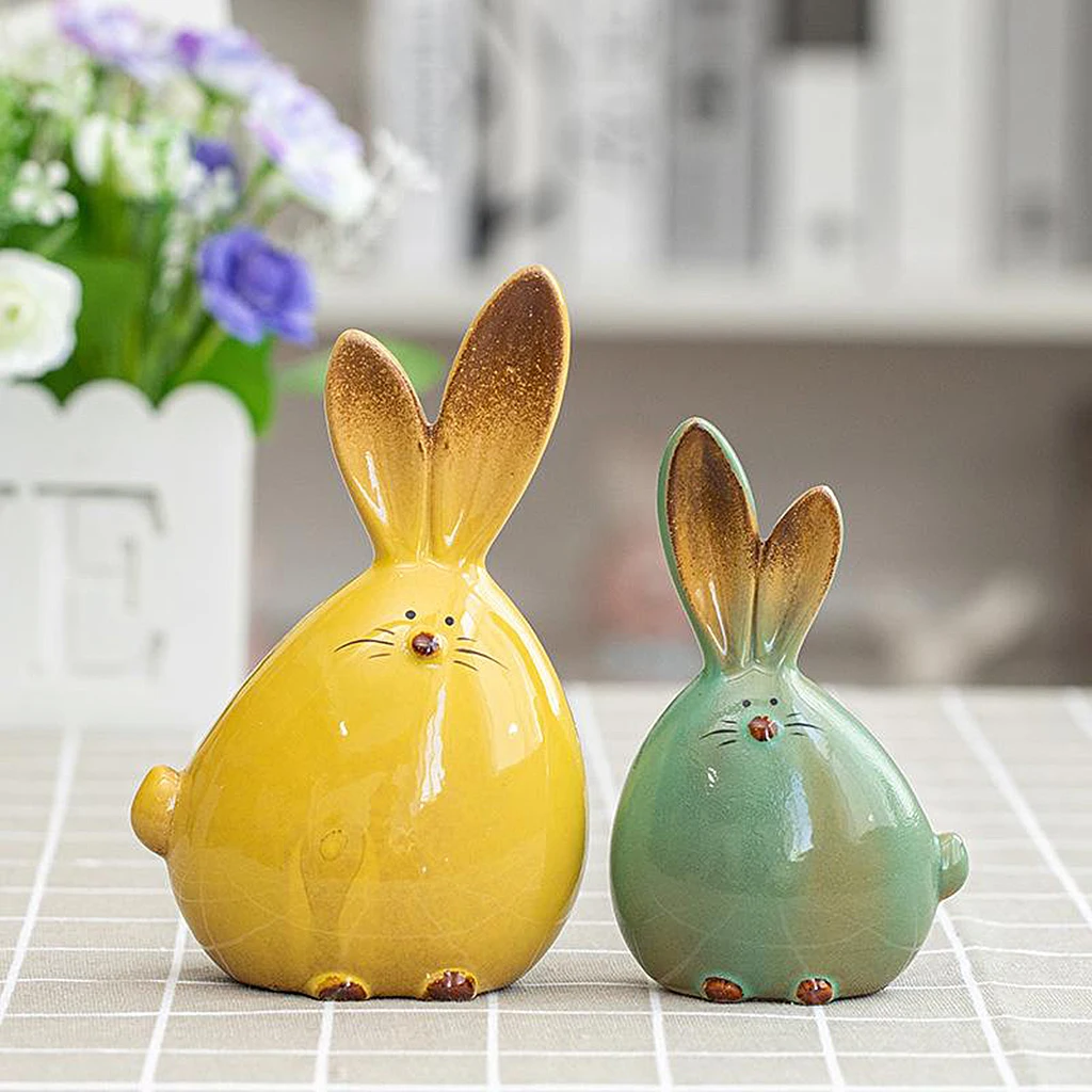 

2x Rabbits Sculpture Decorative Ornament Figurine Statue Easter Tabletop