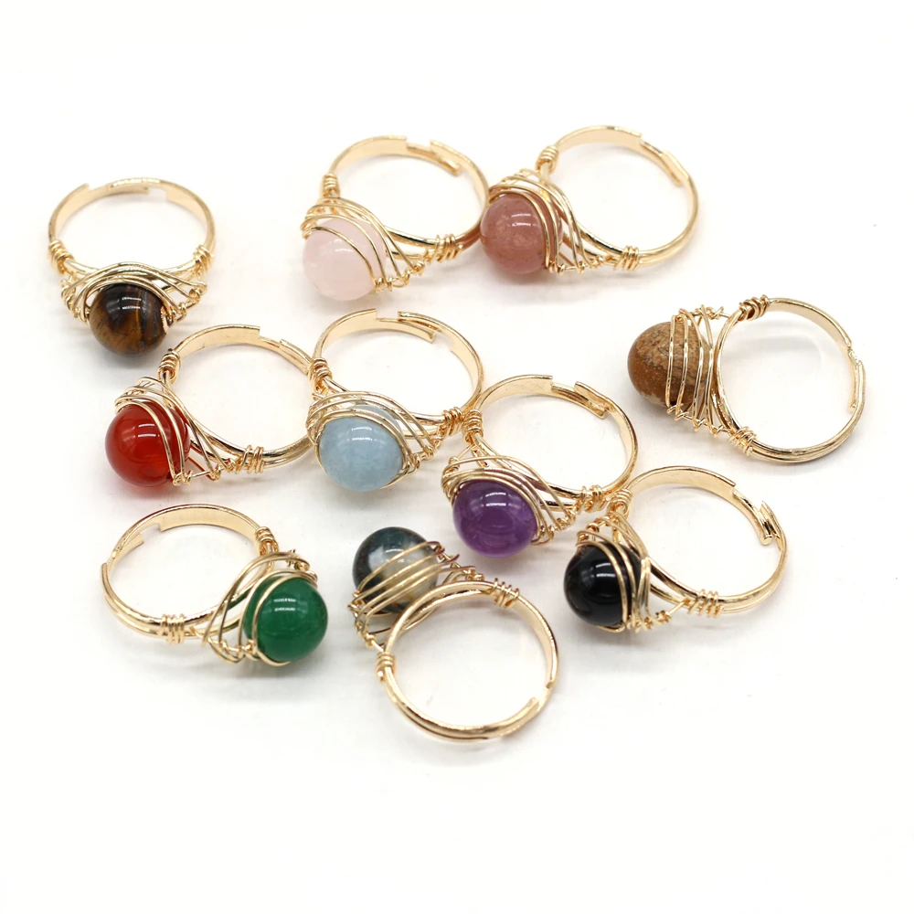 Женское кольцо из агата золотистого цвета с шариком | Украшения и аксессуары