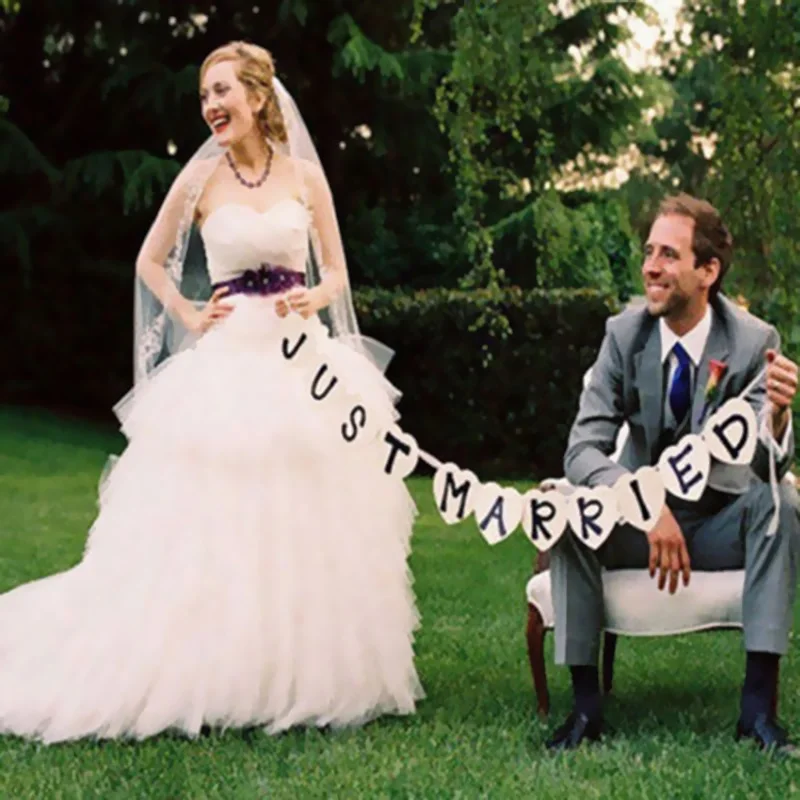 Высокое качество DIY буквы &quotтолько что женился&quot Свадебные баннеры вечерние