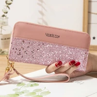 luxury long wallet for women patchwork sequin clutch glitter pu leather ladies phone bag card holder coin purse female wallets
