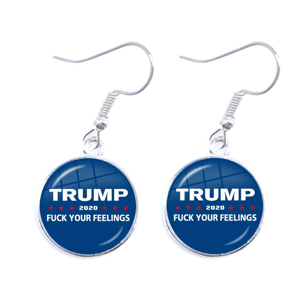 Donald Trump 2020 Collection Election Glass Cabochon Earrings USA Flag Keep America Great Drop Jewelry For Women Girls | Украшения и