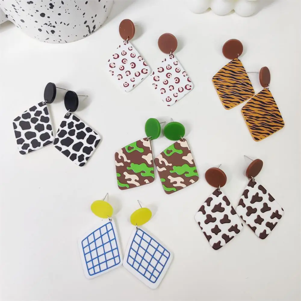 

Print Black Blue Vintage Square Leopard Earrings for Women Teen Cartoon Korean Fashion Acrylic Jewelry Accessories Pendientes