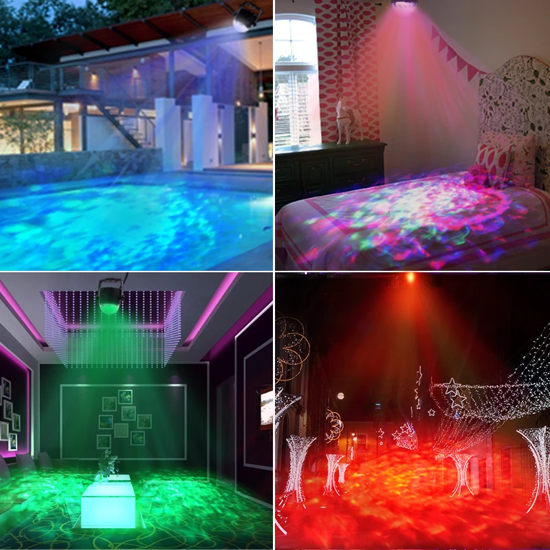 

Disco Ball Party Projector Lights LED Sound Activated Strobe 7 Colors Water Wave Ocean Stage Home Lamp